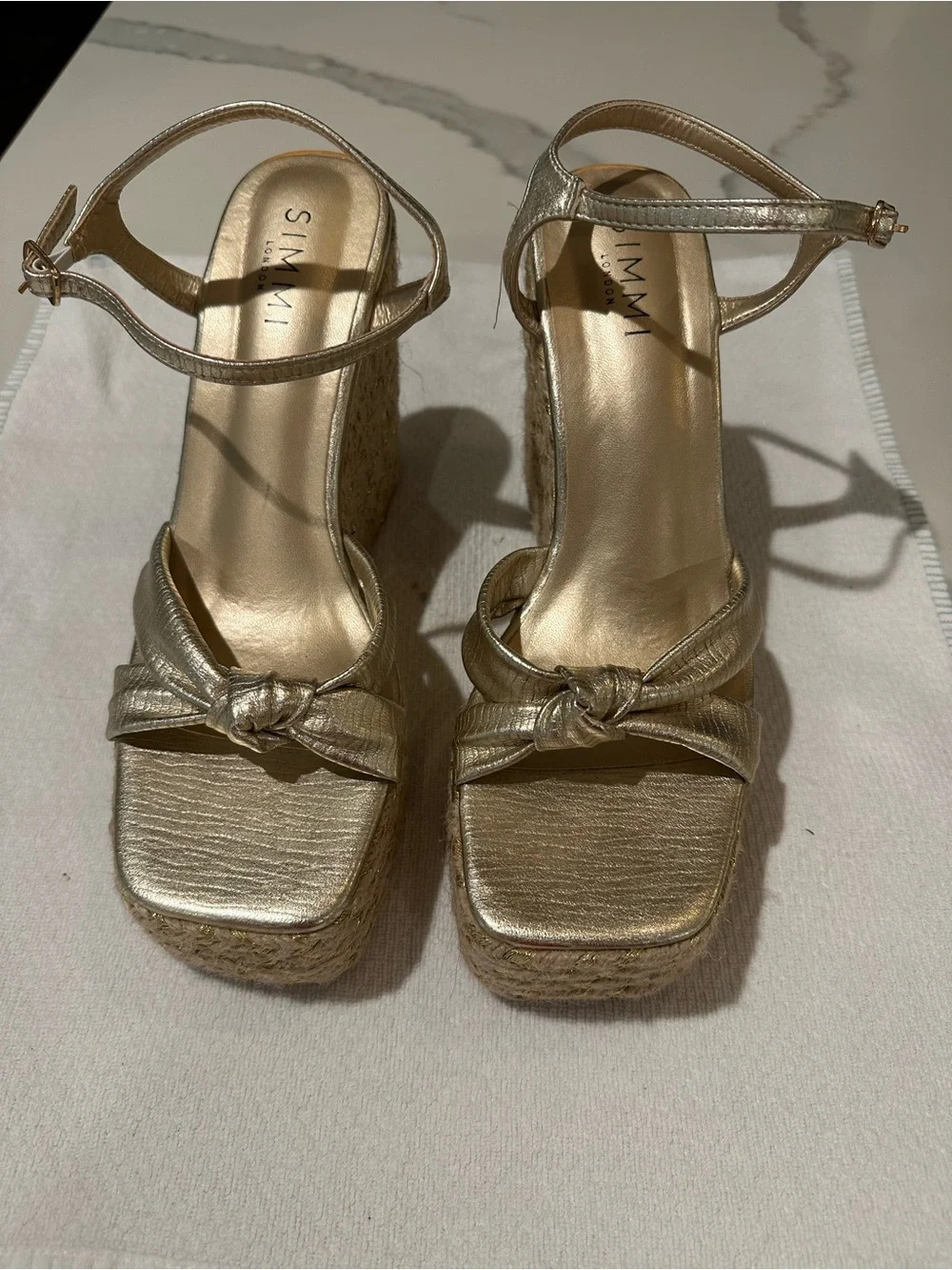SIMMI Gold Knotted Espadrille Platform Sandals